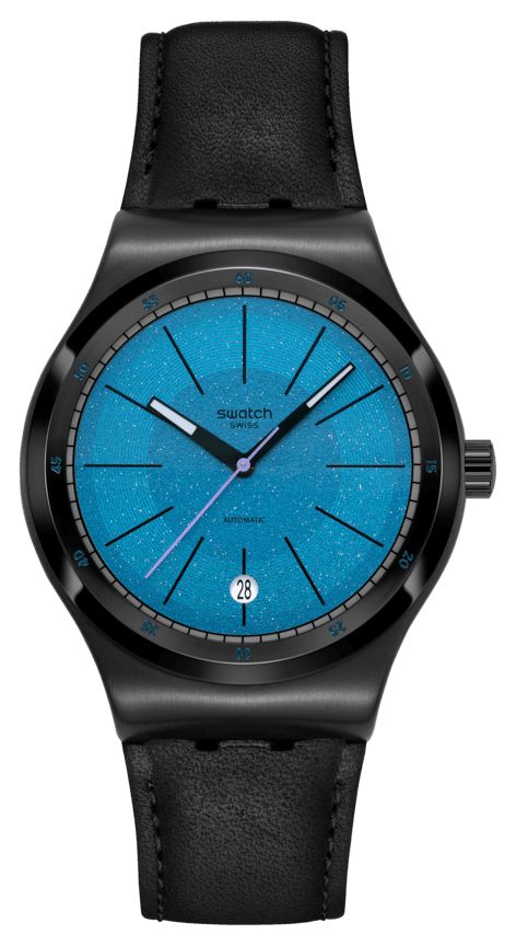 Swatch YIB408 BLACKCLOAK MECHANISM (42mm) Blue Glitter Watch