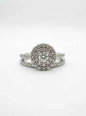 0.66ct Round Brilliant Natural Diamond 9ct White Gold Halo Cluster Ring & Matching Eternity Ring ES13788CA-9G14699W