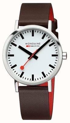 Mondaine Classic 40 Mm | Brown Vegan Grape Leather Strap | White Dial A660.30360.11SBGV