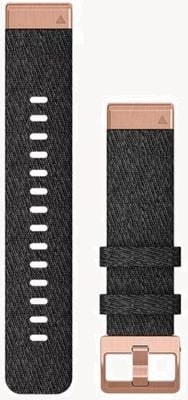 Garmin QuickFit 20 Watch Strap Only, Heathered Black Nylon With Rose Gold Hardware 010-12874-00