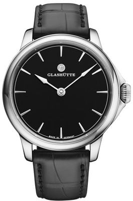 Tutima Glashütte Patria Small-Second Manual Winding (41mm) Black Lacquered Dial / Black Alligator Leather Strap 6612-21