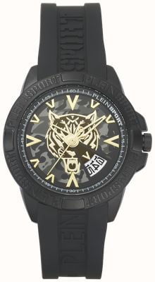 Plein Sport TOUCHDOWN 3-Hand Date (44mm) Grey Camo Dial / Black Silicone Strap PSFBA0423