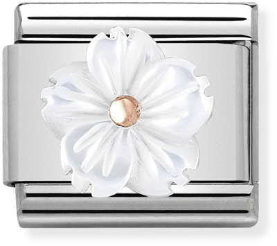 Nomination Composable Classic STONE SYMBOLS In Stainless Steel And 9k Rose Gold Flower In WHITE MOTHER OF PEAR 430510/02