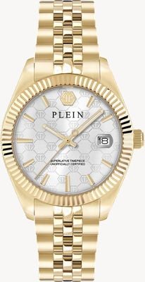 Philipp Plein DATE SUPERLATIVE Quartz (34mm) Silver Dial / Gold PVD Stainless Steel Br PWYFA1026