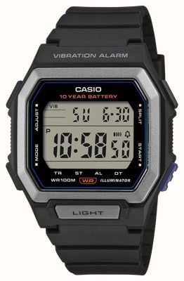 Casio W-738 Series Vibration-Alarm Illuminator (42.8mm) Digital Display / Black Resin Band W-738H-1AVEF