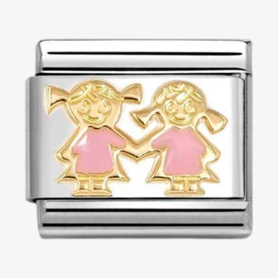 Nomination Classic Pink Sisters 18ct Gold Charm 030272/91