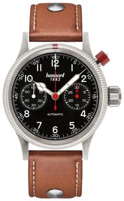 Hanhart PIONEER Mk I Automatic Chronograph (40mm) Black Dial / Light Brown Leather Rivet Strap - M 714.210-0210