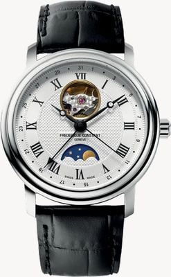 Frederique Constant Classics Moonphase Heart Beat Automatic (40mm) Silver Guilloché Dial / Black Leather Strap FC-335MC4P6