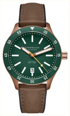 STERNGLAS Marus 2.0 Automatic (42mm) Green Dial / Dark Brown Hybrid Leather Strap S02-MA35-HY04