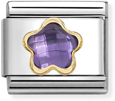 Nomination Classic Purple Cubic Zirconia Flower 18ct Gold Charm 030615/001