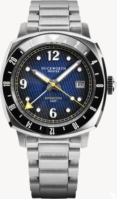 Duckworth Prestex Rivington GMT (42mm) Blue Fumé Waffle Dial / Stainless Steel D489-03-ST