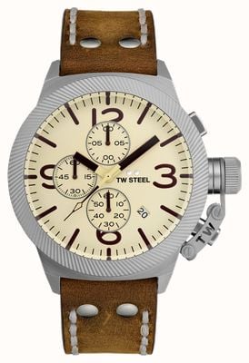TW Steel Canteen Chronograph (45mm) Cream Dial / Brown Italian Leather Strap CS104