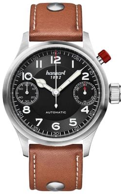 Hanhart PIONEER MonoScope Automatic Chronograph (45mm) Black Dial / Light Brown Leather Strap - M 732.210-0210