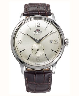 Orient Bambino Small Seconds Mechanical (40.5mm) Curved Antique Silver Bombe Dial / Brown Leather Strap RA-AP0003S30B