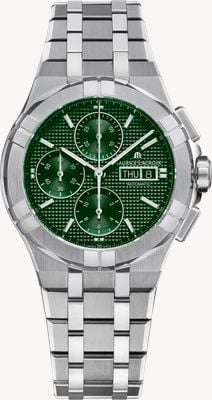 Maurice Lacroix AIKON Automatic Chronograph (42mm) Green Clous De Paris Dial / Stainless Steel Bracelet Watch AI6218-SS002-630-1