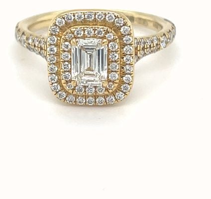 GEMEX 18ct Y/gold Emerald Cut Double Halo Ring G Vs2 J94859