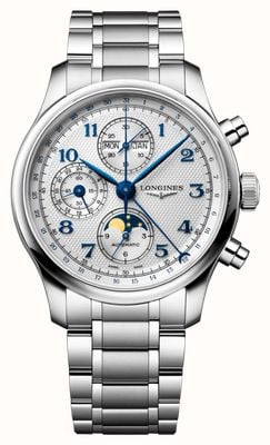 LONGINES Master Collection Chrono Moonphase (41mm) Silver "barleycorn" Dial / Stainless Steel Bracelet L29624736 LONGINES Master Collection Chrono Moonphase (41mm) Silver "barleycorn" Dial / Stainless Steel Bracelet L29624736