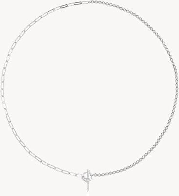 Treasure House SILVER BEAD AND PAPERCLIP CHAIN T BAR N/LET G3408RH