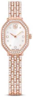 Swarovski Dextera Octagon (23mm) Silver Sunray Dial / Crystal-Set Rose-Gold PVD Stainless Steel Bracelet 5749449