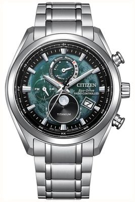 Citizen 'Tsuki-Yomi' Radio-Controlled Moonphase (43mm) Green Dial / Super Titanium™ Bracelet BY1010-57X