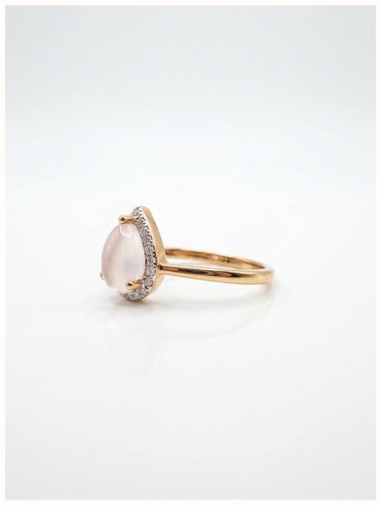 James Moore & Co Natural Diamond & Rose Quartz Cabochon Pear Cut 9ct Yellow Gold Ring J83504 - alternate view 2