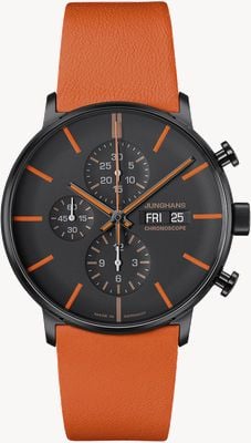 Junghans FORM A Chronoscope (43mm) Black & Orange Dial / Orange Leather Strap 27/4370.01