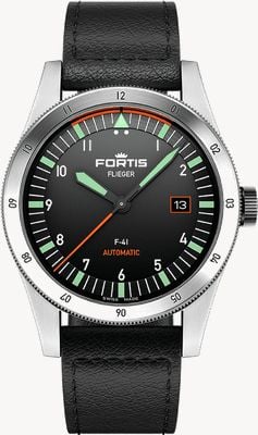 FORTIS Flieger F-41 Automatic Original (41mm) Black Leather Aviator Strap F4220009