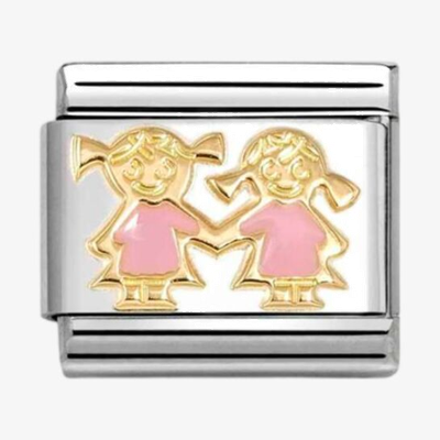 Nomination Classic Pink Sisters 18ct Gold Charm 030272/91