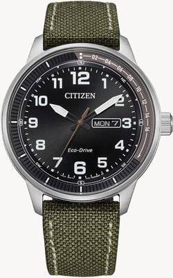 Citizen Men's Eco-Drive Urban (42mm) Black Dial / Green Canvas Strap BM8590-10E