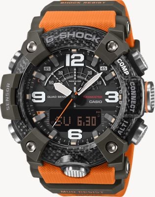 Casio G-Shock Master-of-G Mudmaster Carbon (51.3mm) Dual-Display / Orange Resin Band GG-B100X-1A9ER
