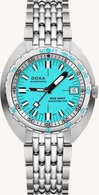 DOXA SUB 200T Aquamarine (39mm) Light Blue Iconic Dial / Stainless Steel Rice-Grain Bracelet Watch 804.10.241.10