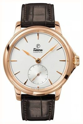 Tutima Glashütte Patria Small-Second Manual Winding (43mm) Finely Silver-Plated Dial / Brown Alligator Leather Strap 6600-02