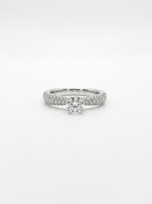 James Moore & Co Round Brilliant Natural Diamond & Ruby 18ct White Gold Solitaire Pavé Ring J49103