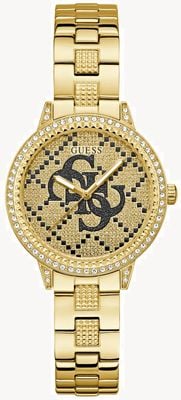 Guess G LACE Crystal (34mm) Quattro 'G' Logo Gold Dial / Gold PVD Stainless Steel Bracelet GW0944L2