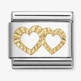 Nomination Classic Symbols Acciaio E Oro 750 Profilo Doppi Cuori Diamantati Charm 030149/64