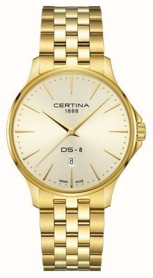 Certina DS-8 Gent (40mm) Gold Dial / Gold PVD Stainless Steel Bracelet C0454103336100