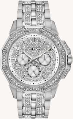 Bulova Men's Crystal Octava Silver Crystal Dial Crystal Stainless Steel Bracelet 96C134