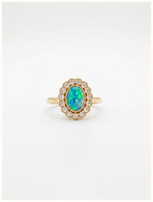 18ct Yellow Gold Diamond .30ct Opal .35ct Cluster Ring ENG51828