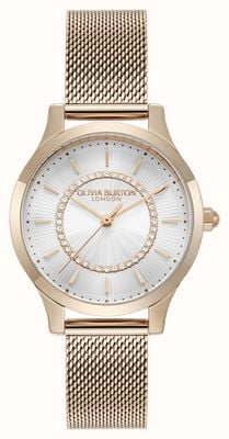 Olivia Burton Wonderlust (30mm) Silver-White Sunray Dial / Rose-Gold Stainless Steel Mesh Bracelet 24000213