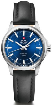 Swiss Military by Chrono Blue Dial Black Leather Strap Classic Dress Watch SM34105.10