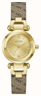 Guess GINGER Three-Hand Quartz (30mm) Gold Dial / Brown Patterned Leather Strap GW1021L2