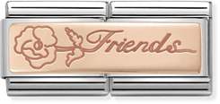 Nomination Classic DOUBLE ENGRAVED Steel And 9k Rose Gold CUSTOM Friends With Flower Charm 430710/16