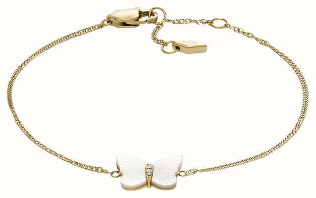 Fossil Women's Sutton Mother-of-Pearl Gold-Tone Stainless Steel Butterfly Bracelet JF04425710