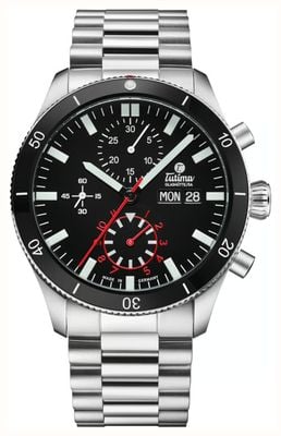 Tutima Glashütte Grand Flieger Airport Automatic Chronograph (41mm) Velvet-Black Dial / Stainless Steel Bracelet 6407-06