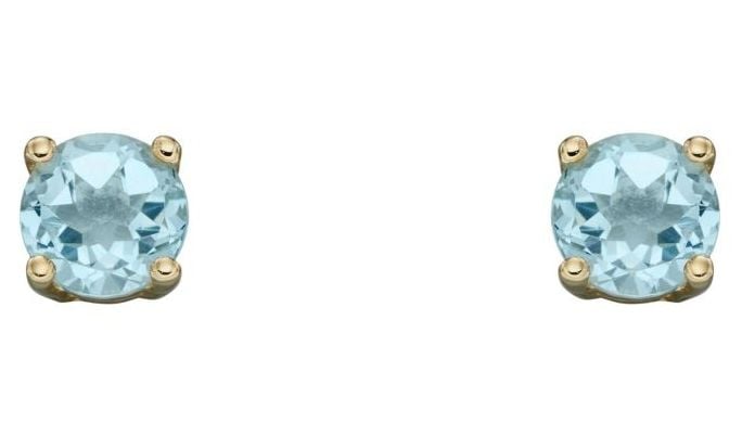 Elements Gold GE2328 9k Yellow Gold Aqua Birthstone Studs Jewellery