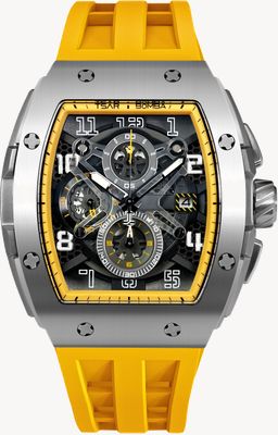 TSAR BOMBA Elemental Series Quartz Chronograph (44.6mm) Black Dial / Yellow FKM Rubber Strap TB8211Q-06