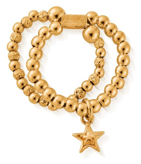 ChloBo GR2D3031 Mini Raised Star Gold-Plated Double Ring – Jewellery