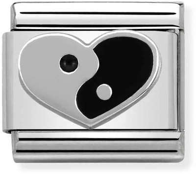 Nomination Classic Yin Yang Heart Sterling Silver & Steel Enamel Charm 330202/20
