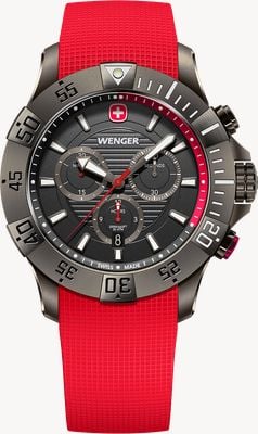 Wenger Seaforce Quartz Chronograph (43mm) Black Dial / Red Silicone Strap 01.0643.128