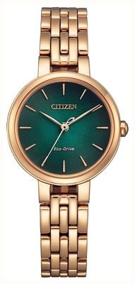 Citizen Women's Eco-Drive (27mm) Green Dial / Rose Gold-Tone Stainless Steel Bracelet EM0993-82Z